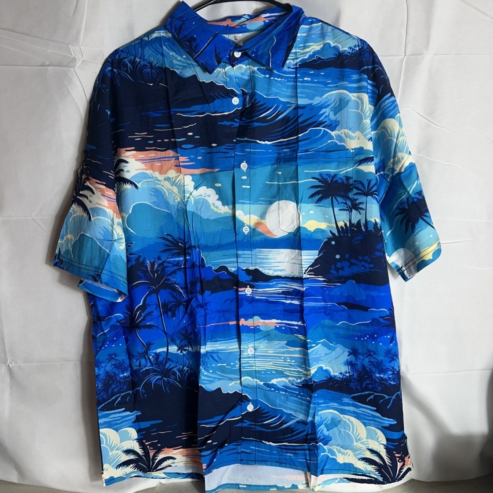 Mens Large Blue Hawiian Shirt
